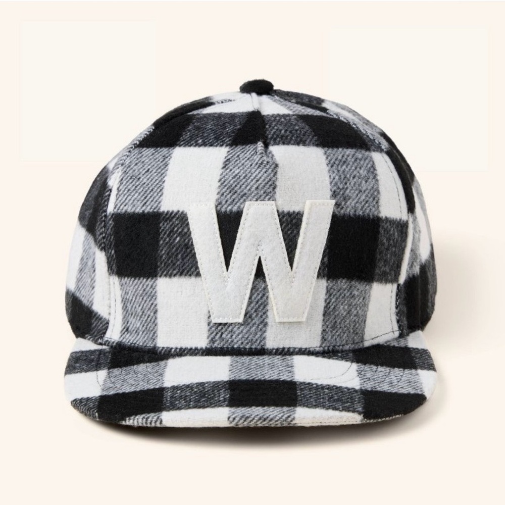 Woolrich Unisex Black and White Plaid Cap with W Logo